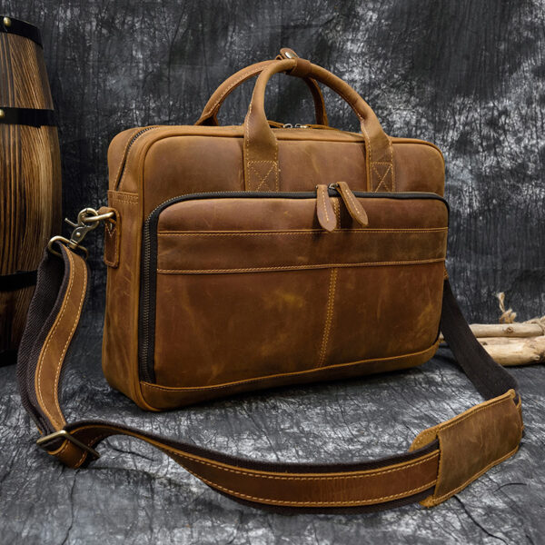 Vintage Men's Briefcase Genuine Leather Business Commuter Bag Crazy Horse Leather
