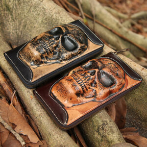 Cowhide Skull Ghost Head Men's Zipper Leather Wallet