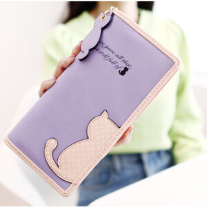 Korean Version Of The Women's Wallet Long Cute Contrast Color Cat Polka Dot Student Zipper Wallet