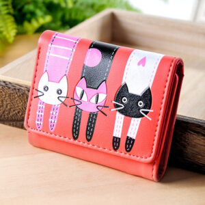Korean short student wallet small 3 fold cartoon cat cute lady wallet card pack coin purse