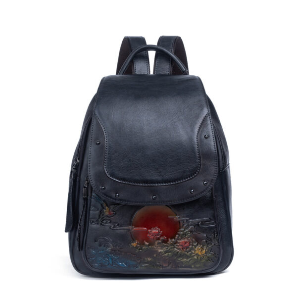 Retro Vintage Embossed Leather Women's Backpack