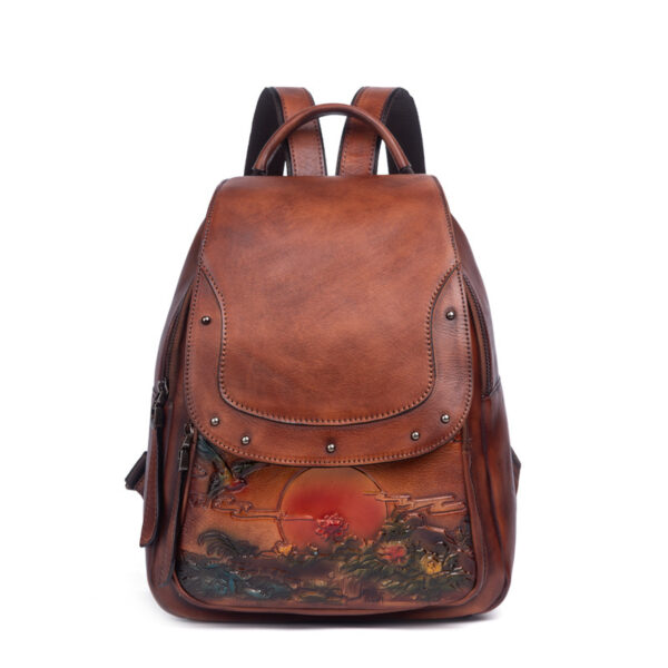 Retro Vintage Embossed Leather Women's Backpack