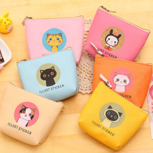 Cat Waterproof PU Hand Bag Wallet Storage Bag Zipper Headphone Bag Women Bag